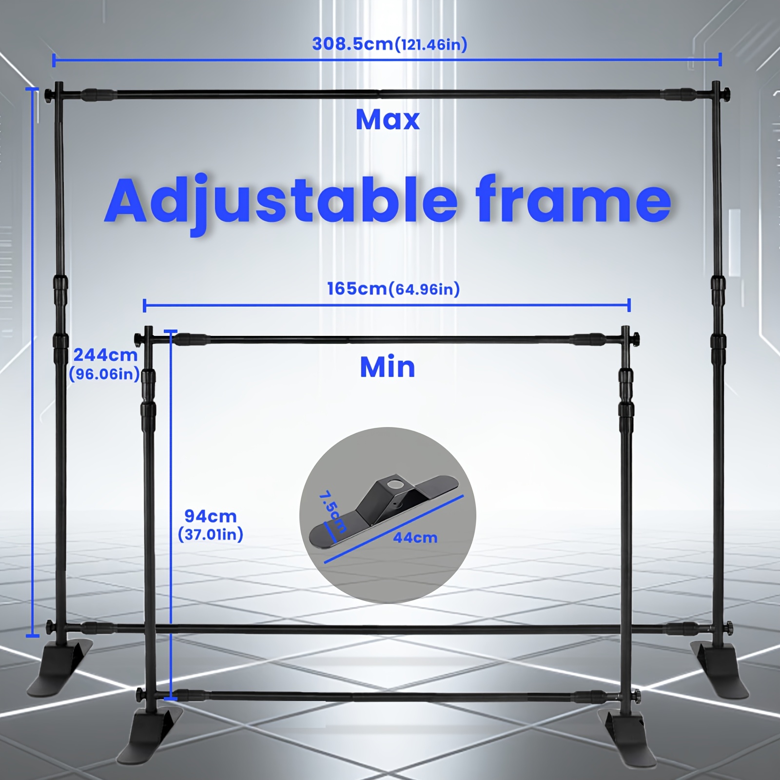Image of 244x308.5cm/96.06x121.46in Heavy Duty Backdrop Banner Stand Adjustable Metal Telescopic Tube For Trade Show, Photo Booth, Parties, Wedding, Birthday, Photoshoot Background