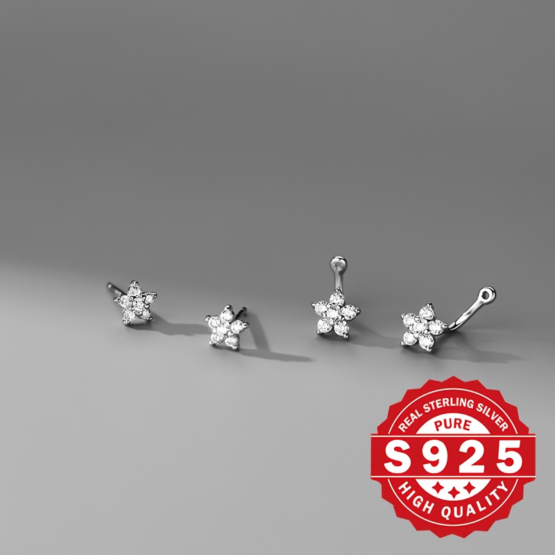 Women's Single Flower Back Hanging Earrings in S925 Silver