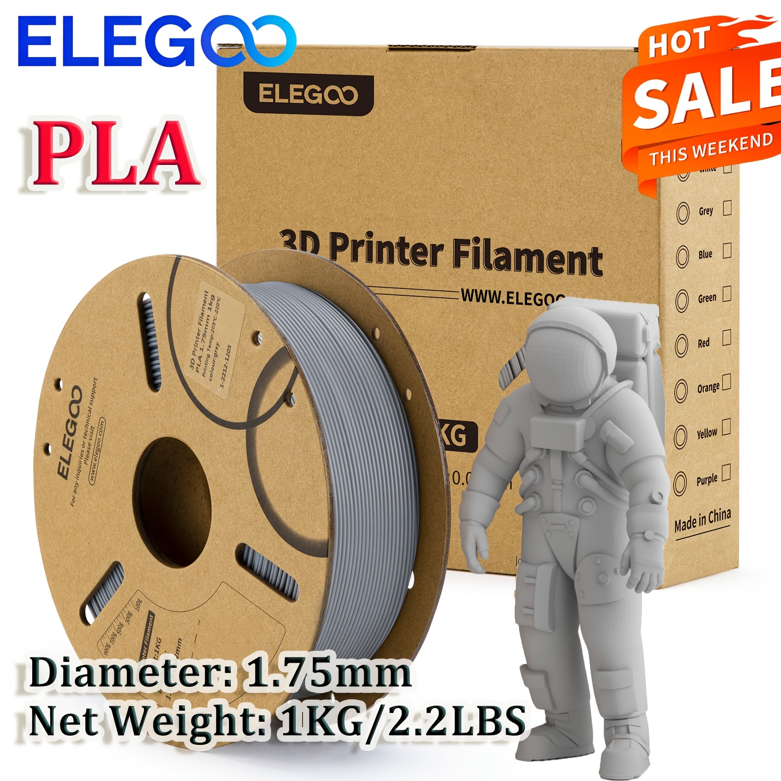 Elegoo 3d Printer Pla Filament 1.75mm, Dimensional +/- 0.02mm, 1kg Cardboard Spool (2.2lbs) 3d Printing Filament Fits Most Fdm 3d Printers. High Quality