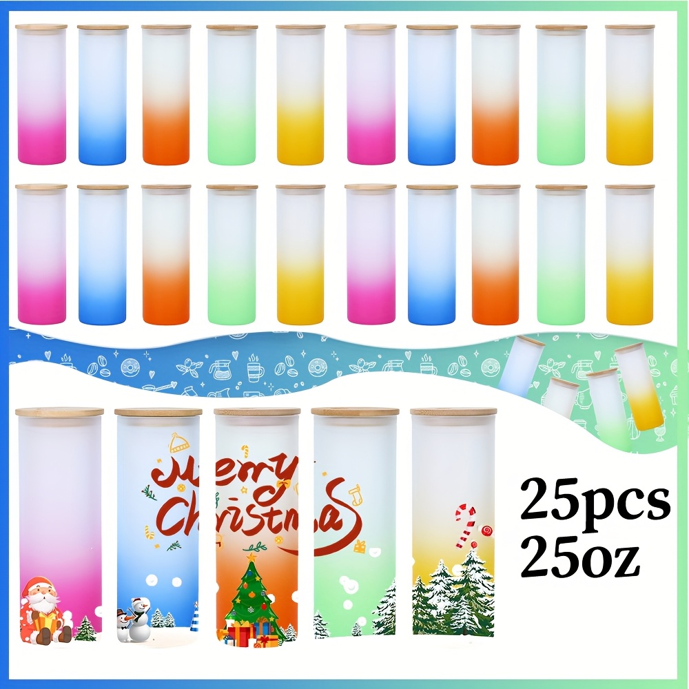 

25pack 25oz Mixed Colors Sublimation Blanks Frosted Gradient Glass Sublimation Tumblers With Bamboo