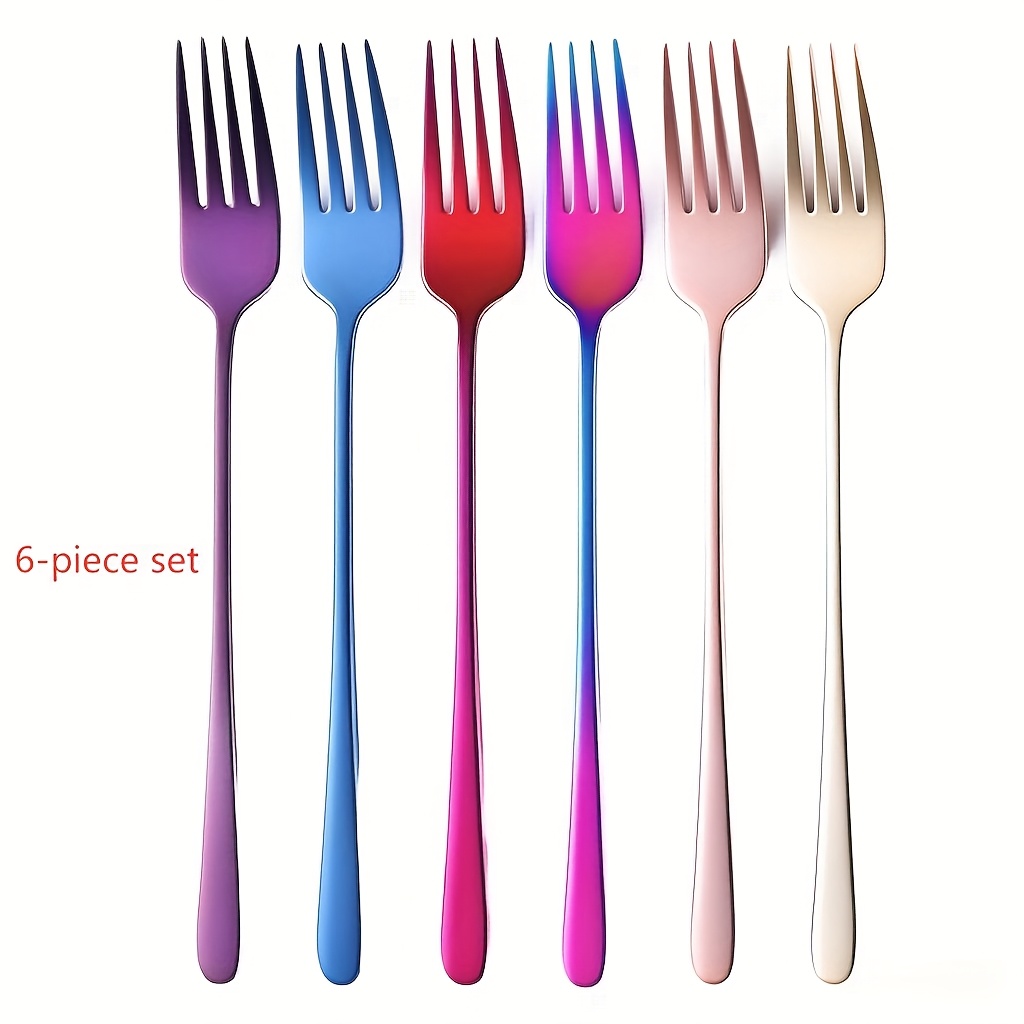 TEMU 6pcs Color Stainless Steel Fork, 21.3cm/8.38in, High-quality Dinner Fork, Salad Fork, Dessert Fork, Fruit Fork, Tableware, Italian Pasta Fork,