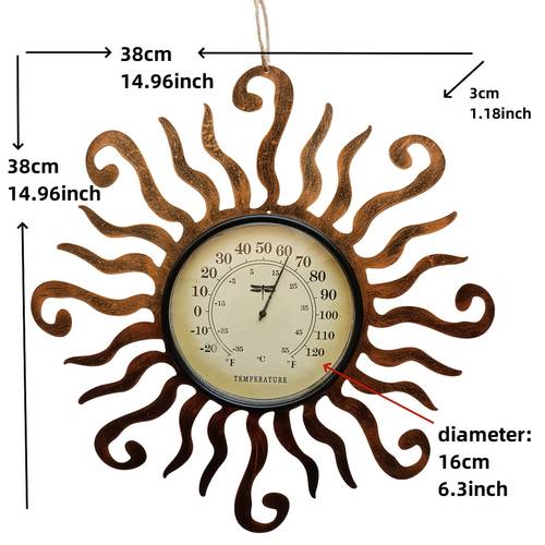 Artikelbild sonnengesicht-thermometer für den außenbereich, garten, innenhof, aus metall, wandmontiert, für zuhause, wohnzimmer, wandbehang, dekoratives ornament