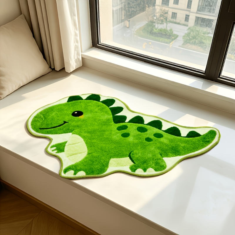 TEMU Faux Cashmere   900g   9mm Ins Cartoon Cute Green Dinosaur Shaped Bedroom Bedside Decorative Rug Fresh Living Room Sofa Coffee Table Plush Rug