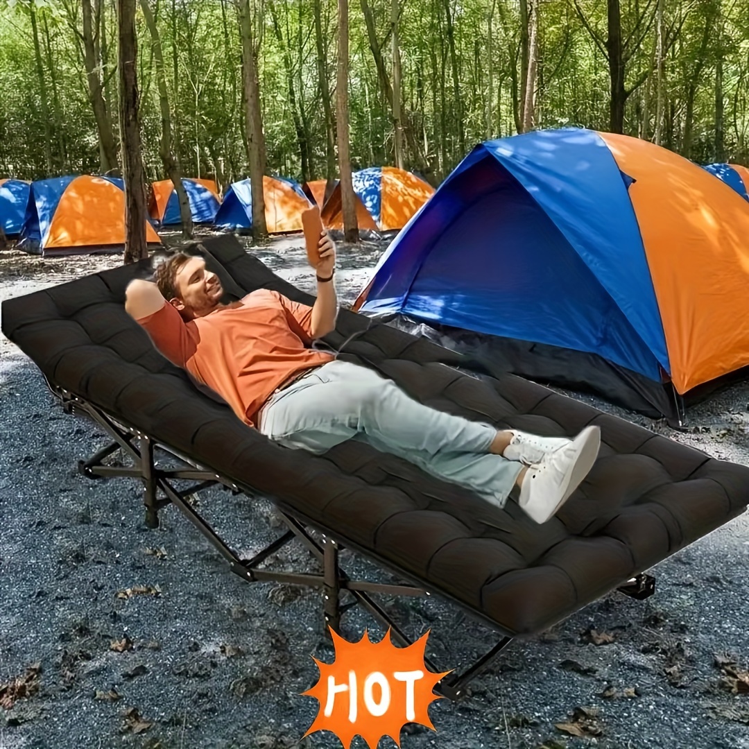 TEMU Lit de camping pour adultes, lit de camp portable avec matelas, lits de couchage rembourrés pliables pour voyage de camping, , lit de jour de