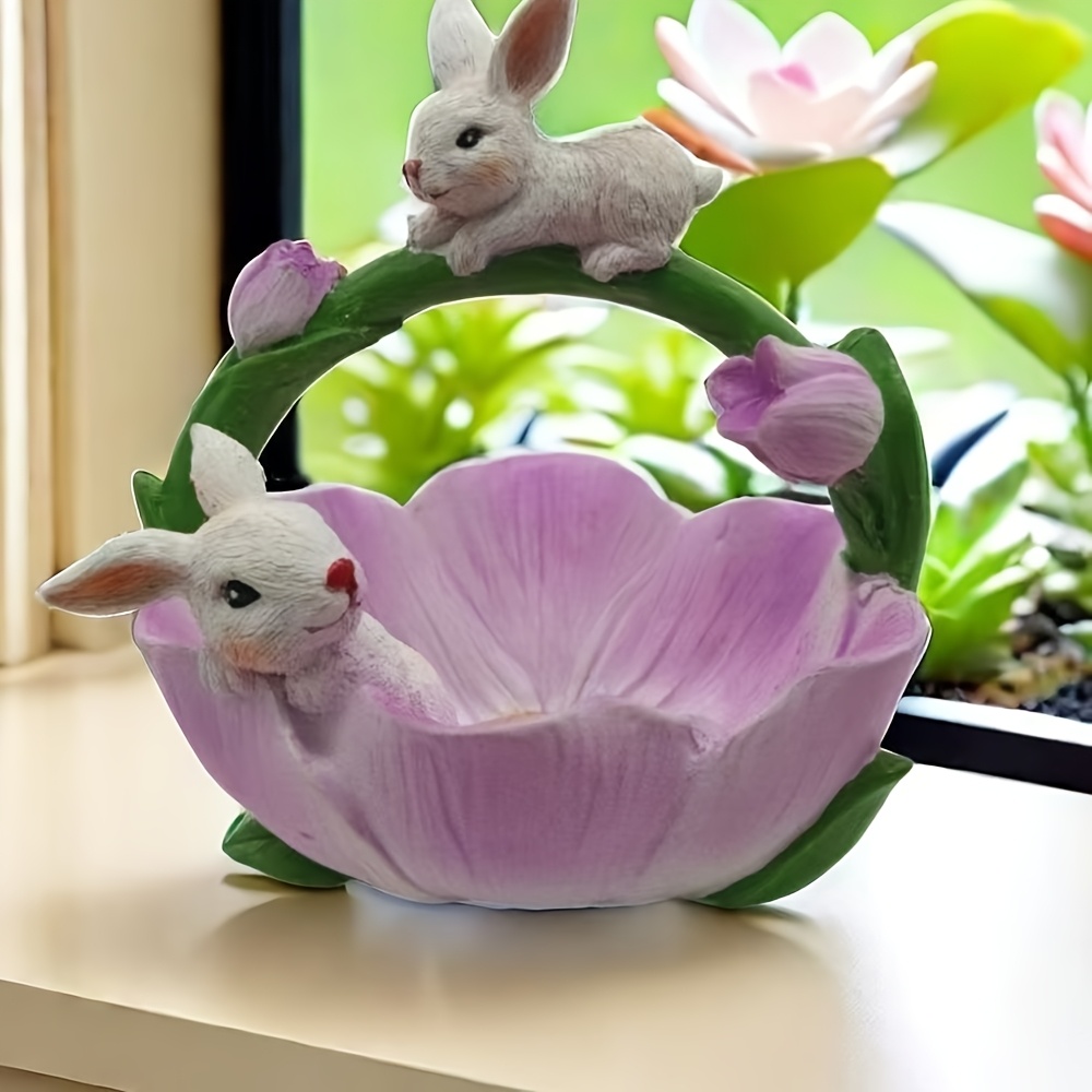 

Handmade Unique Resin Bunny And Lotus Flower Home Decor, Cute Resin Rabbit Figurine Decorative For Easter, Christmas, Thanksgiving And Anniversary, Gift, Party Table Top Decorative