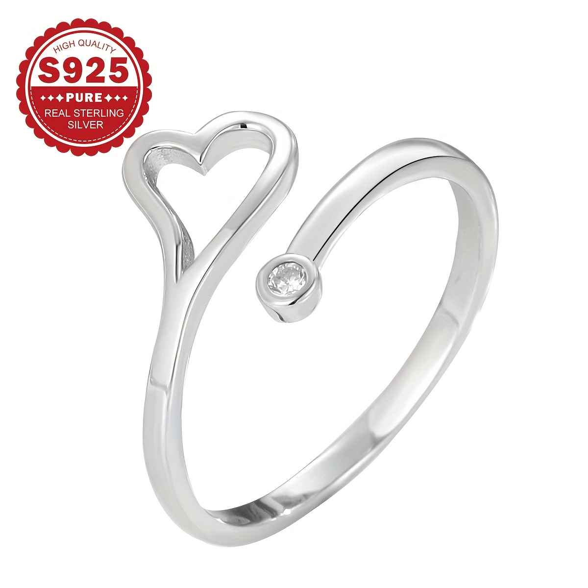 Women's S925 Silver Hollow Heart Design Open Toe Ring