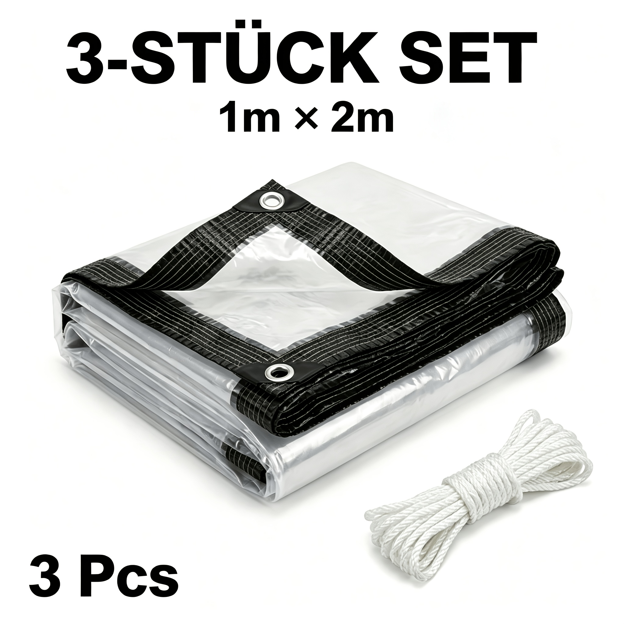 TEMU Transparent Pe Tarpaulin 3pcs Set 3 Waterproof Protective Tarpaulins At A Bargain Price, Metal Eyelets Tear-resistant Edges, For Home, Garden,