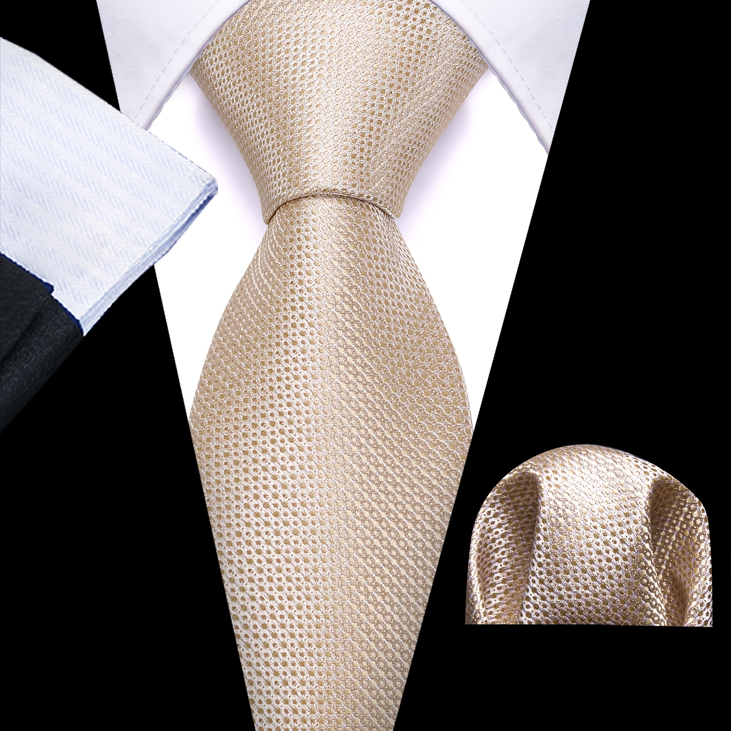 Image of Mens Beige Tie Elegant Geometric Tie For Gentlemen Formal Business Wedding Party Suit Accessories