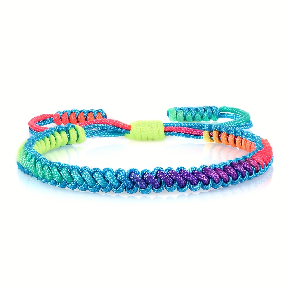 Women's Handwoven Braided Bracelet Boho Rainbow Gradient Adjustable