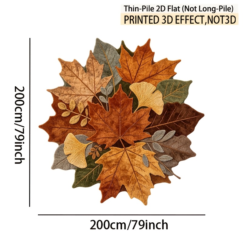 TEMU Thin-velvet 2d Printed Non-long Pile, 2d Flat Multi-specification Creative Irregular-shaped Kitchen Mat, Autumn Leaf Pattern Machine-washable