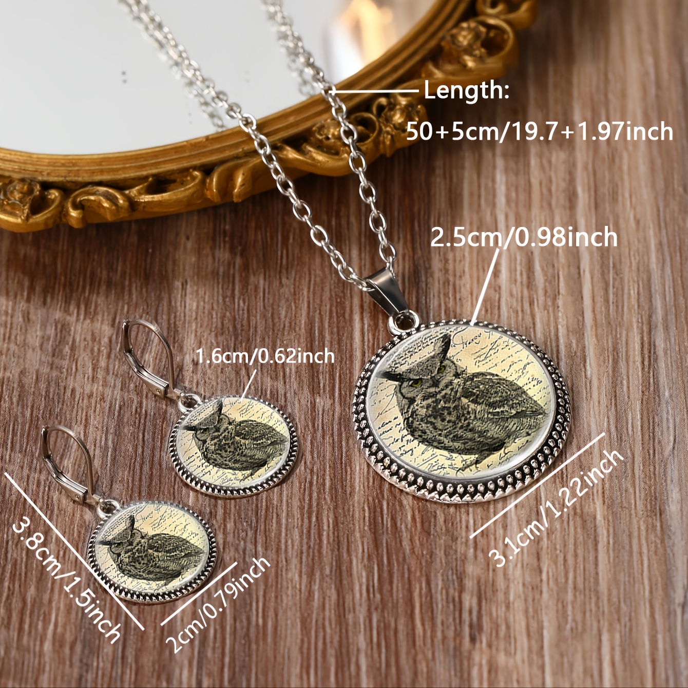 3pcs Vintage Owl Pattern Necklace and Earrings Set for Women
