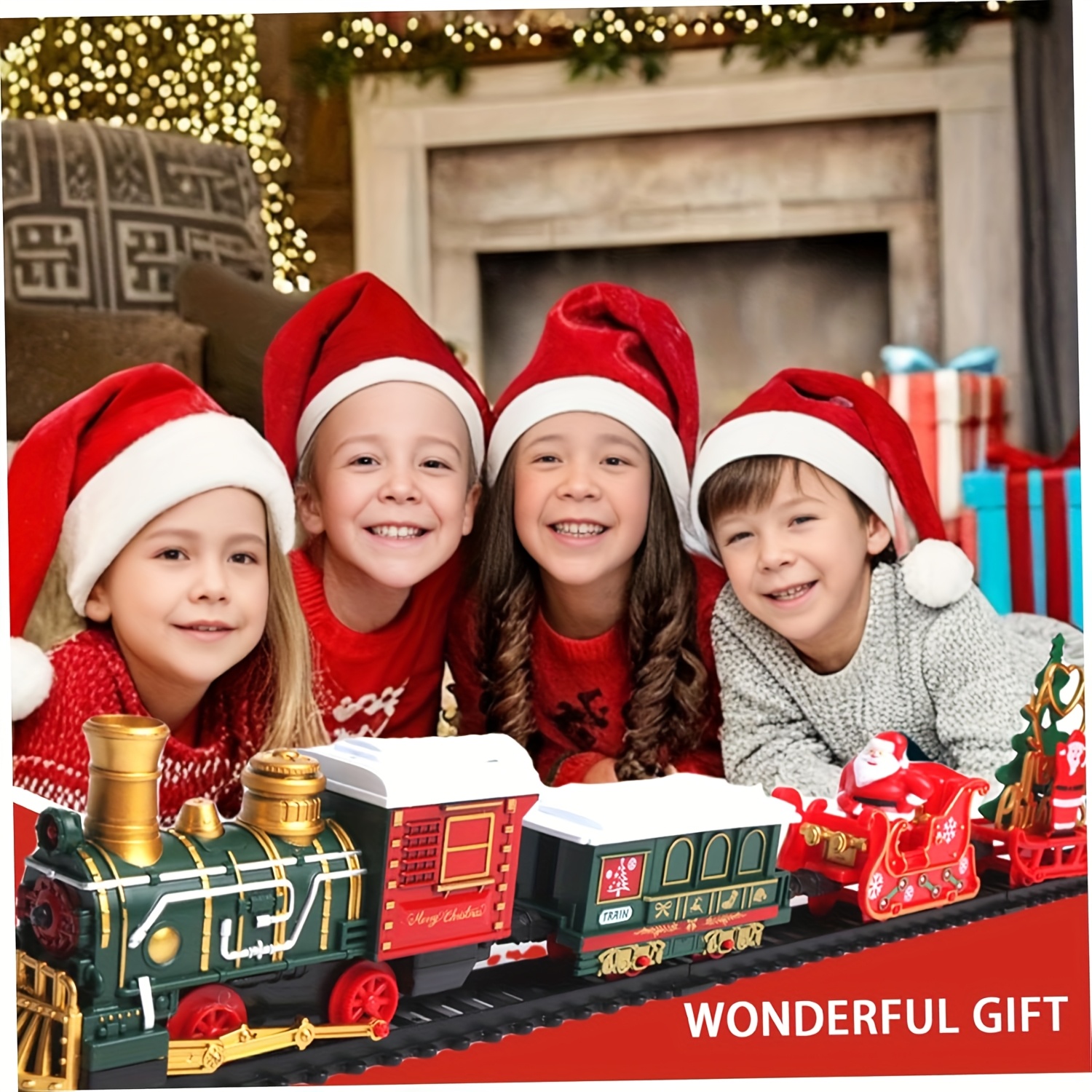Elektrische Treinset met Verlichting voor Kinderen vanaf 3 Jaar: Kersttreinsets voor Onder de Kerstboom met Verstelbaar Kerstcadeau voor Kinderen van 6 7 8+ Jaar, Twee 1.5V Batterijen (Zonder Batterij)