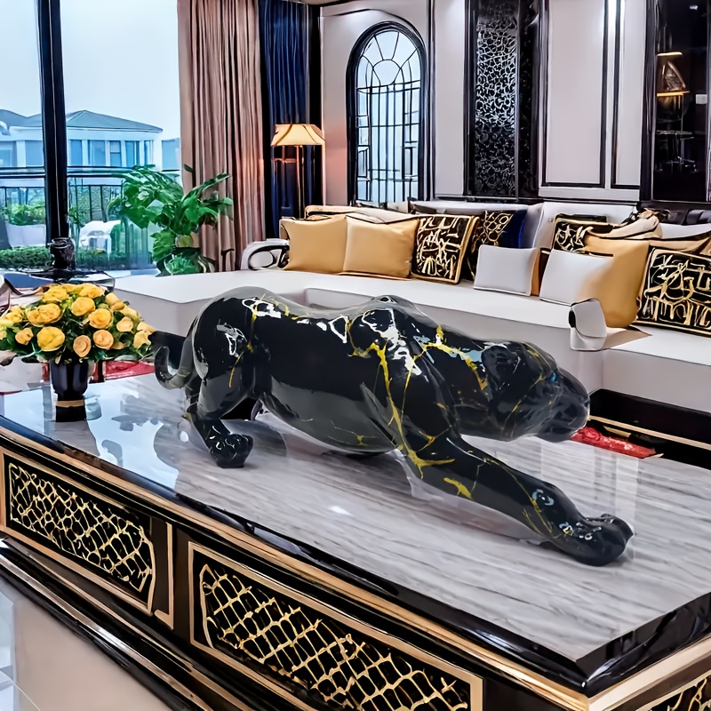 1pc Elegant Black Panther Resin Sculpture - Multi-Use Letter Animal Theme Statue for Indoor & Outdoor Decor, Ideal for Christmas, Thanksgiving, Valentine'S Day, Father'S Day, Mother'S Day - Perfect for Living Room & Office Shelves, Indoor Decoration | Artistic Panther Design | Detailed Craftsmanship, Panther Decor