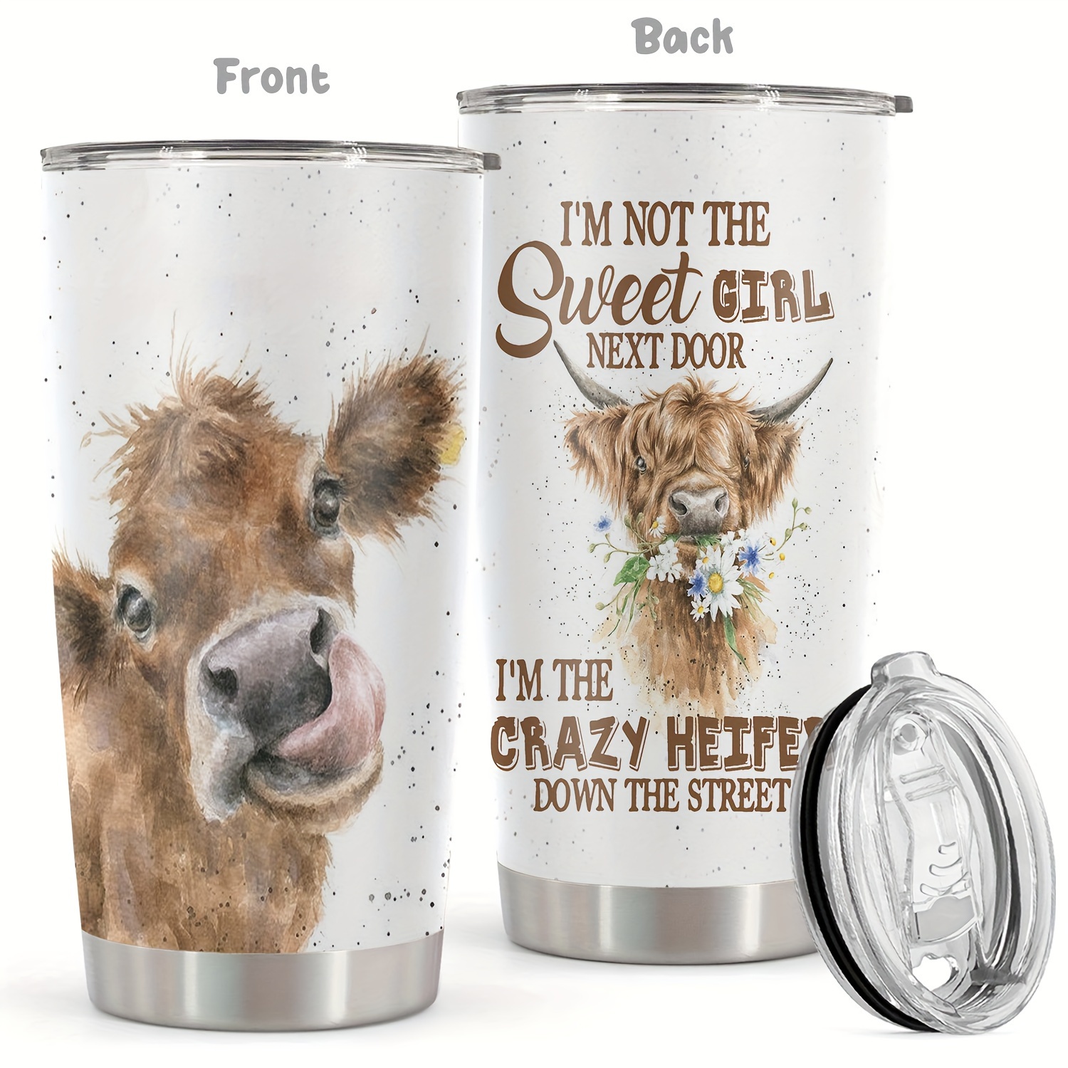 

1pc, 20oz Tumbler, Cow Funny Print Mug Tumbler For Wedding Birthday Graduation Party, Birthday Christmas Gifts For Women Mom Sisters Teacher Coworker