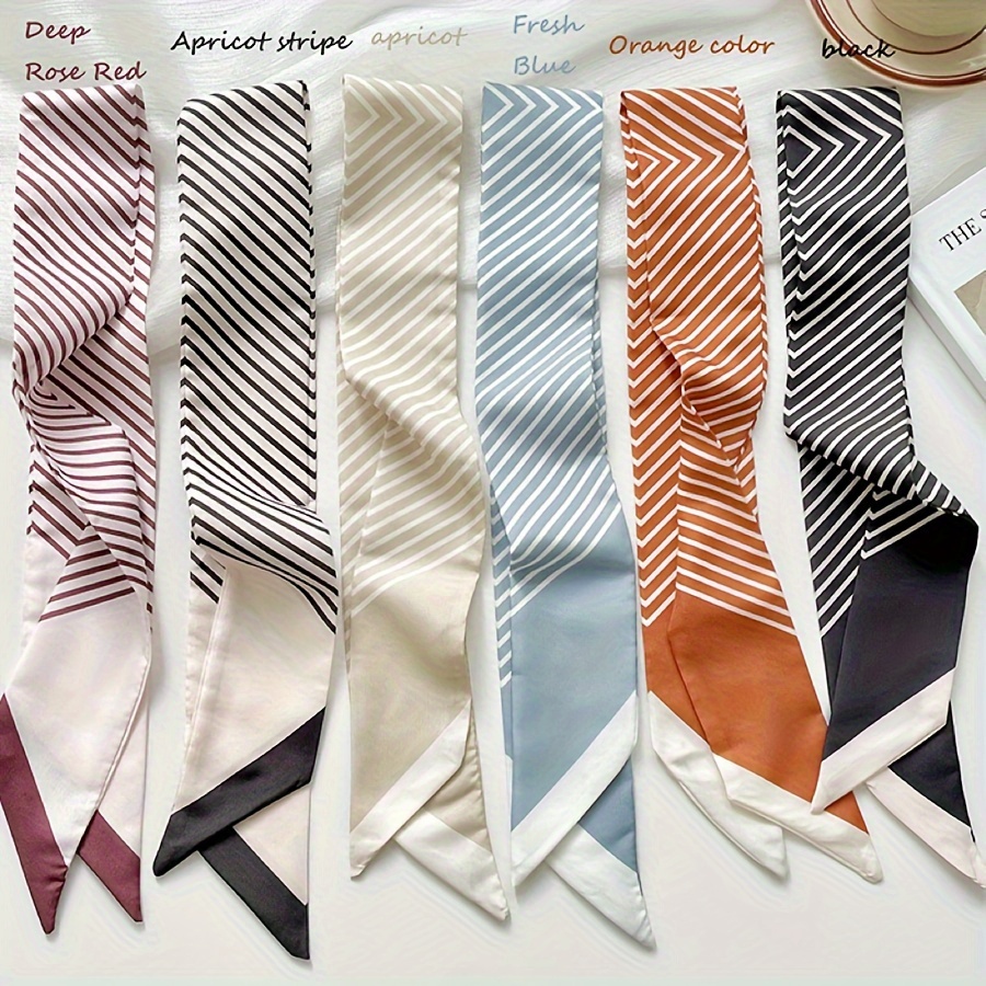 6pcs Striped Combination Long Narrow Small Scarves For Bag Tying Hair Decoration Neck Scarves Etc. All-match Style Ribbons Hair Bands