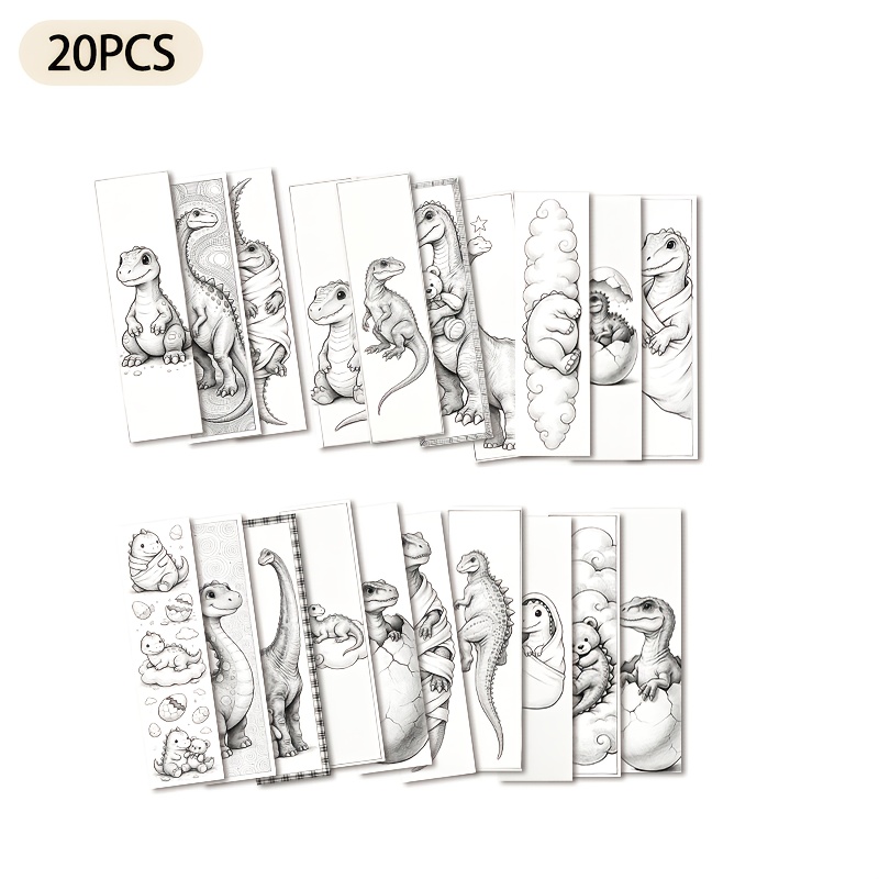 TEMU 20pcs Pack Diy Prehistoric Dinosaur Coloring Bookmarks Suitable For Book Lovers, Teachers, Students - 20 Hand-drawn Dinosaur Pages With Page