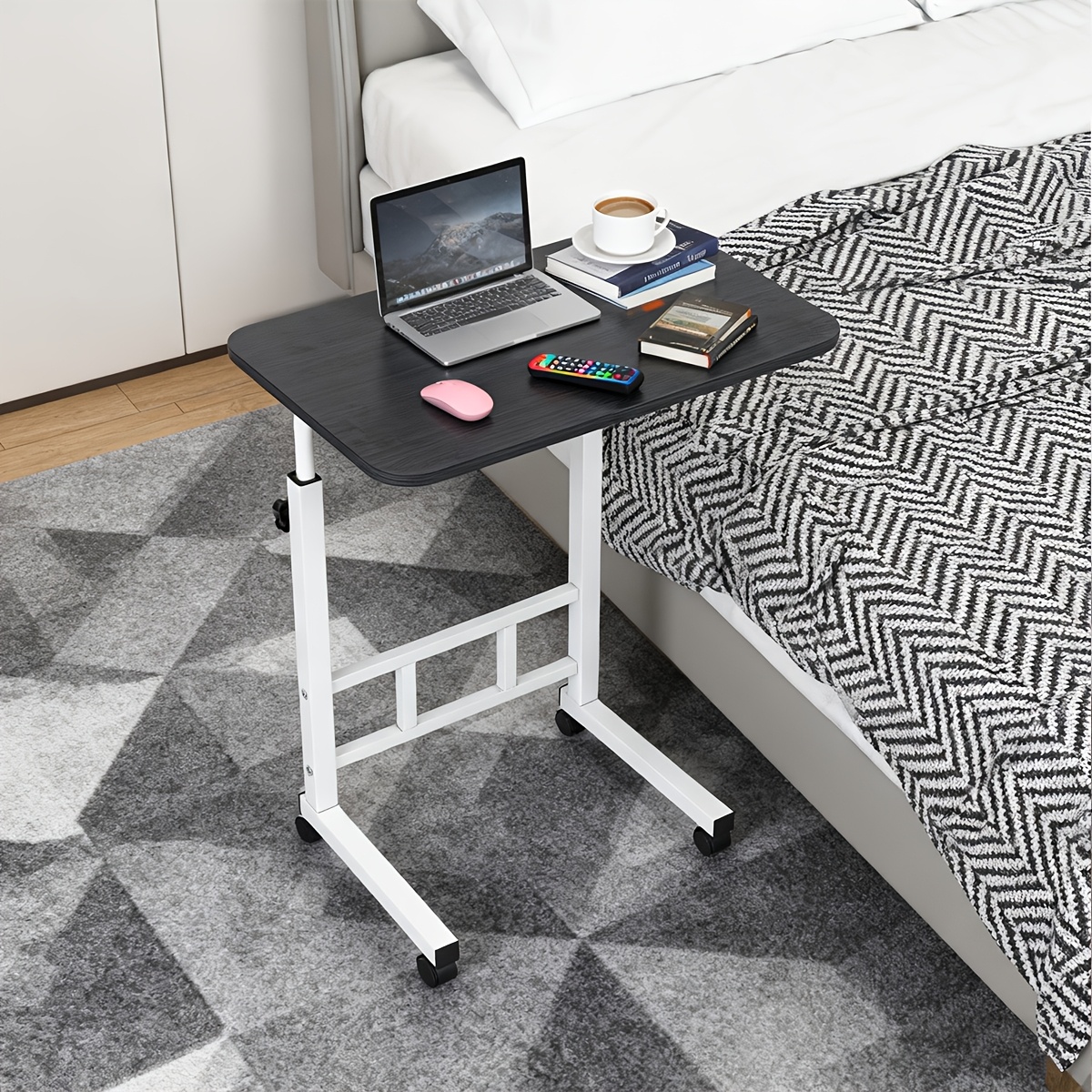 Adjustable Height Computer Desk - Heavy-duty Space- Table With Thickened Steel Tube Frame & Veneer Top, Easy Assembly, Low Profile Bedside Desk For Home Office, Sofa Side Table (55cm-75cm Height)