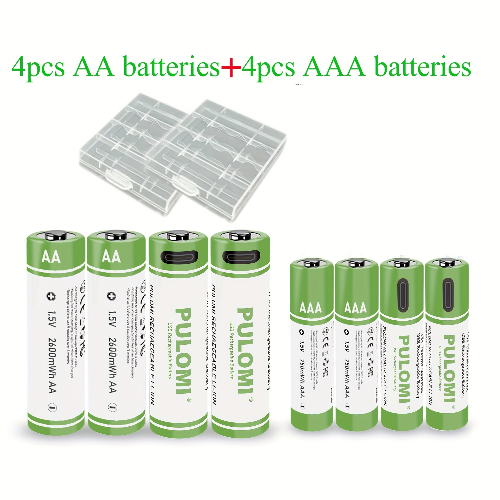 E-shop 4er-Set AA + 4er-Set AAA Batterien AA+AAA, Ultra-Langlebige AA AAA Lithium Wiederaufladbare Batterie, Hohe Kapazität 1.5V 1733mAh 2600mWh +