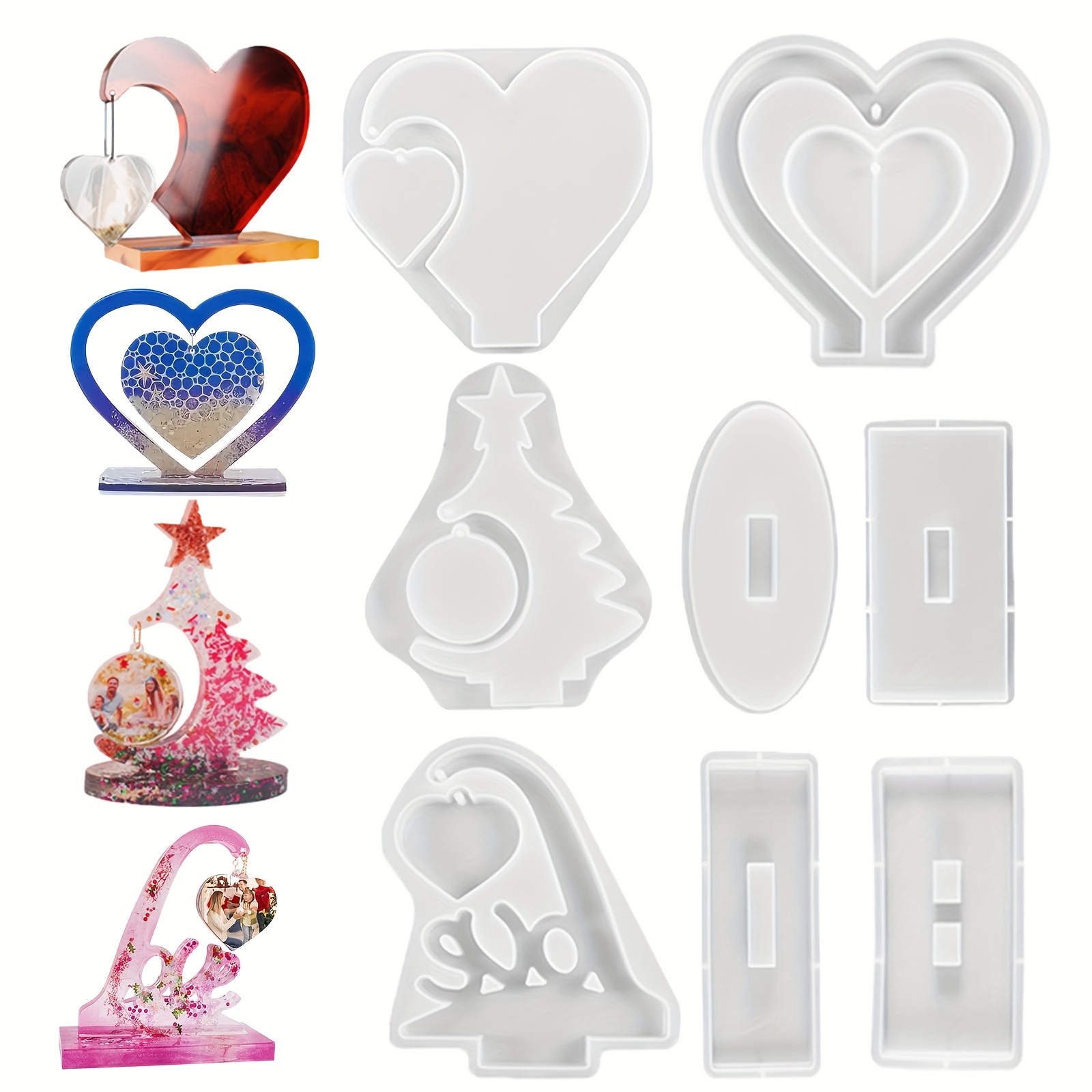 TEMU 4pcs Heart Photo Frame Silicone Molds Set, Photo Stand Molds, Resin Casting Tools For Handmade Souvenirs, Crafting, Wedding Decoration And