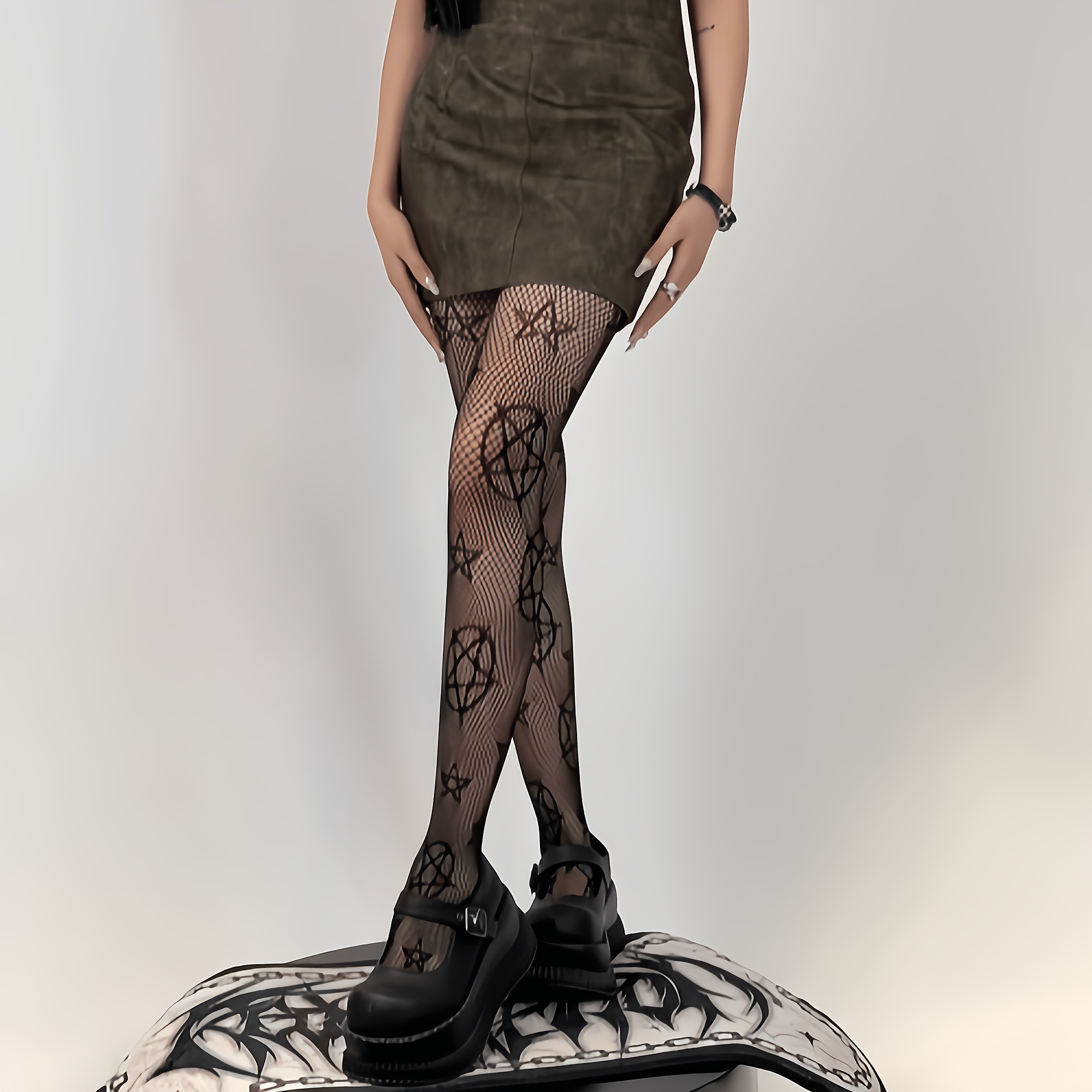 Women's Gothic Pantyhose With Pentagram & - Gothic Style Tights Suitable For Themed Parties, Themed Costumes, Casual Attire, Hand Washable, 0.5/ Thread Detailing (pentagram Patterns, Solid )