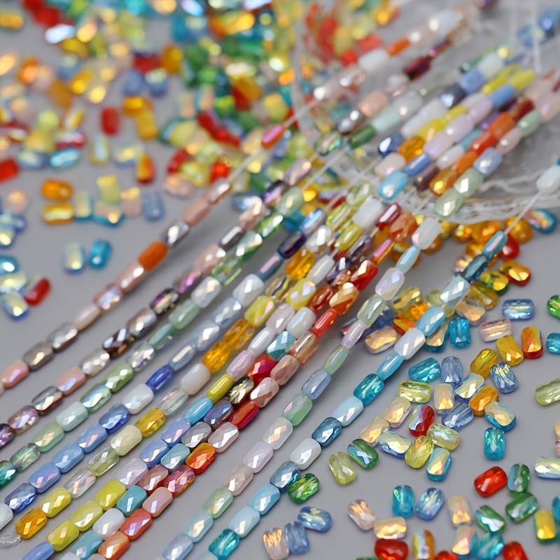 70pcs Mixed-Color 4x7mm Faceted Square Glass Beads