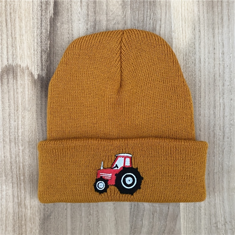 Kids Construction Vehicle Beanie Hat - Cute Tractor & Excavator Design, Warm Knit Winter Cap For & Girls, Baby & Girls, Christmas/halloween/thanksgiving/new Year Gift (black)
