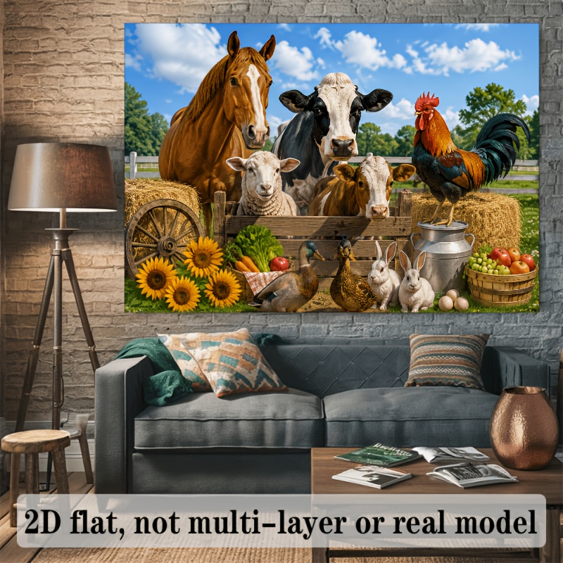 Farm Animal Theme Backdrop, 2D Flat