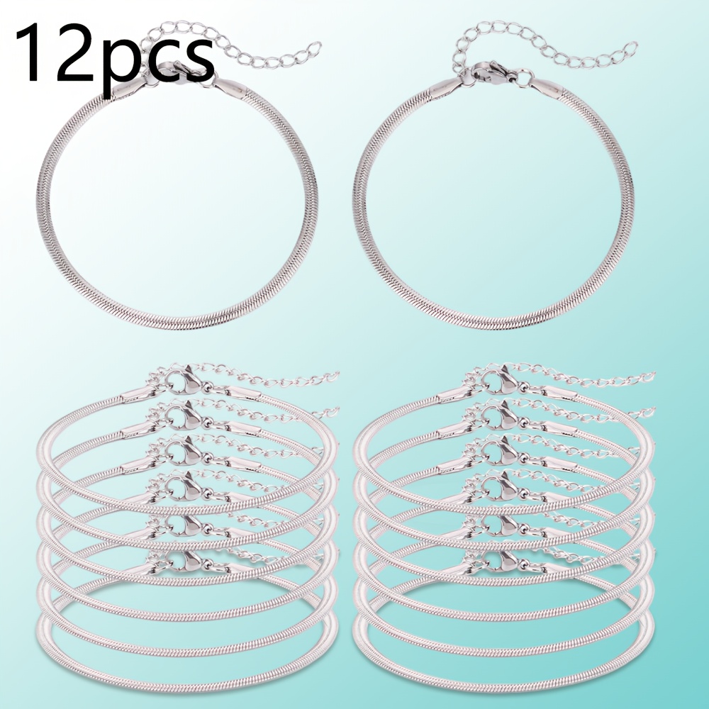 E-shop 12-teiliges Schlangenkettchen-Armband-Set, verstellbares Edelstahl-Anhänger-Armband mit Karabinerverschluss, geeignet für die