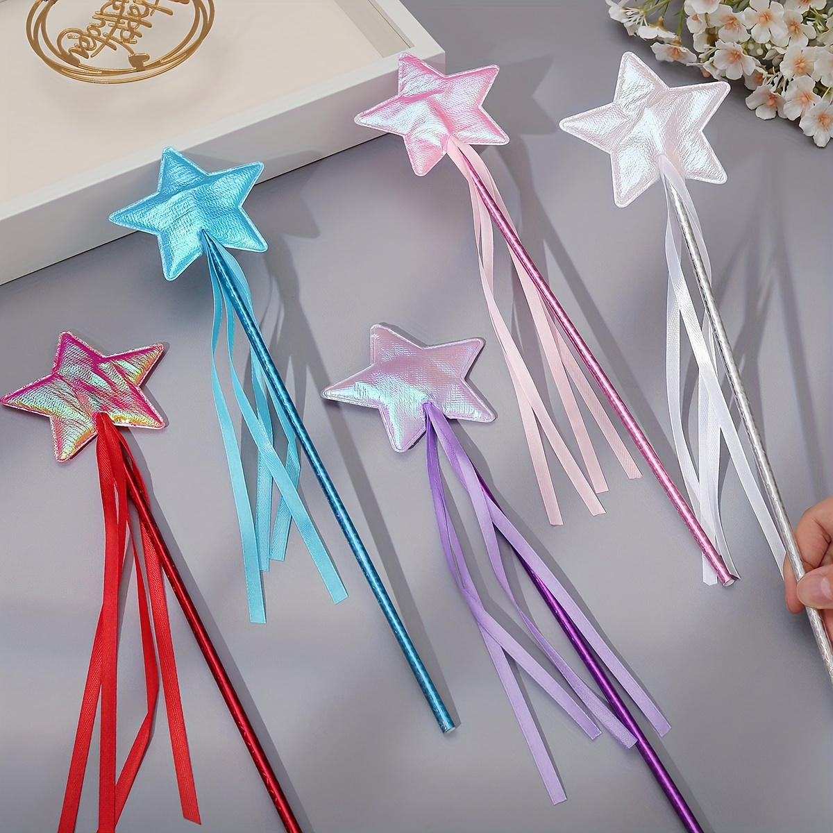 

Fairy Princess Magic Star Wand With Ribbons - Plastic, General Party And Ceremony Prop, Non-electrical Cosplay Accessory, Multipurpose Decorative Stick For Events - 1 Piece/set