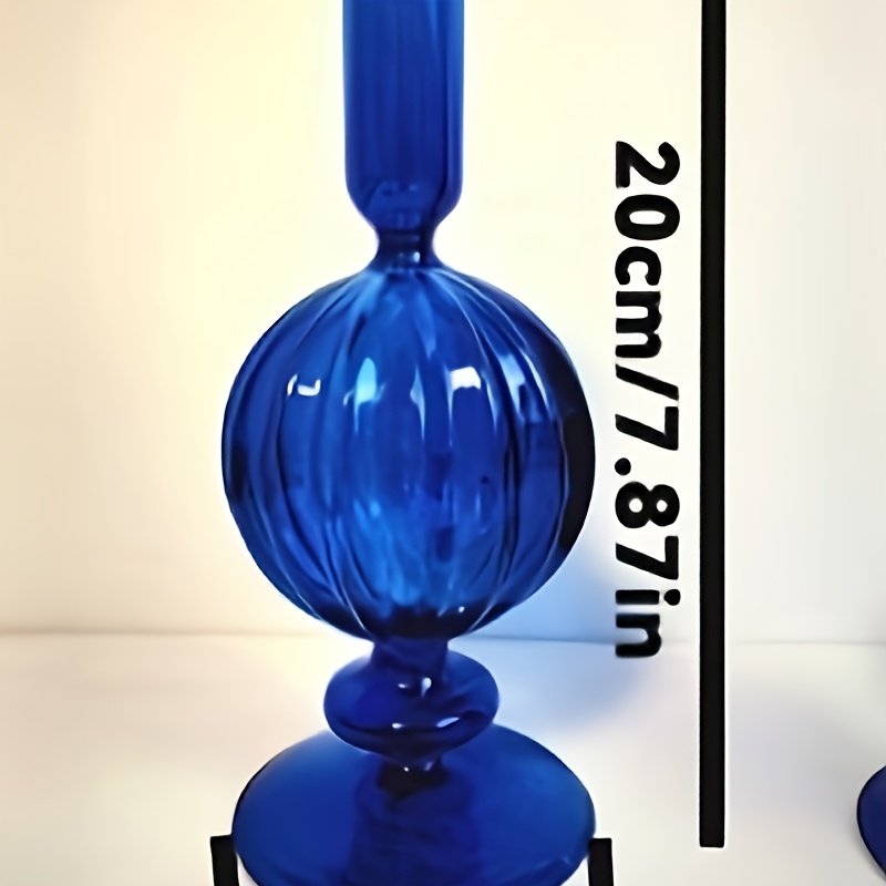 TEMU 【2個セット】ブルーガラスキャンドルスティック、ガラスキャンドルスティック、キャンドルホルダー、ボール直径：8cm。パーティー、クリスマスに。