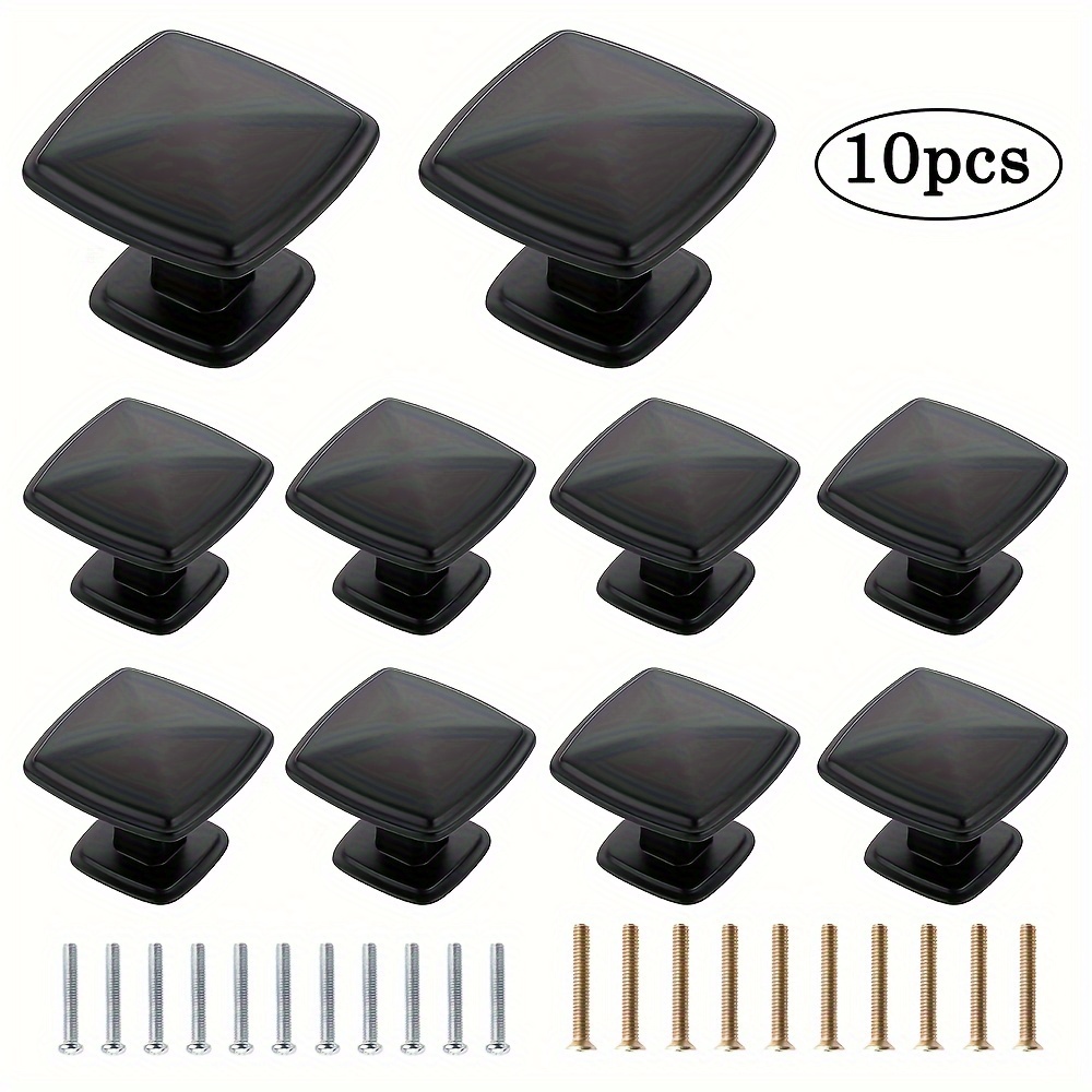 

10pcs Aluminum Cabinet Handles, 1.22*0.98in, Matte Black Kitchen Cabinet Handles, Hardware Square Pull Tool For Kitchen Cabinet And Drawer Dresser Handles, Closet Door Handles, With 2 Sizes Of Screws