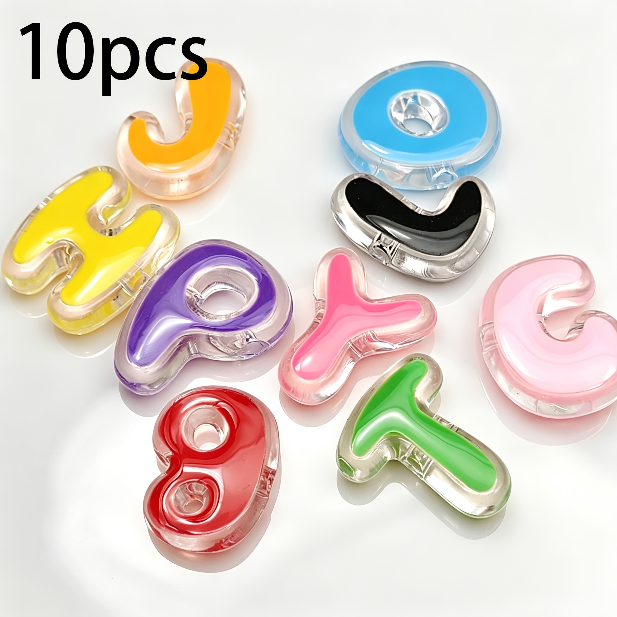 TEMU 10 piezas de cuentas de acrílico acabado transparente con orificio grande y del alfabeto, multicolor, aleatorias, para abalorios de joyería DIY,