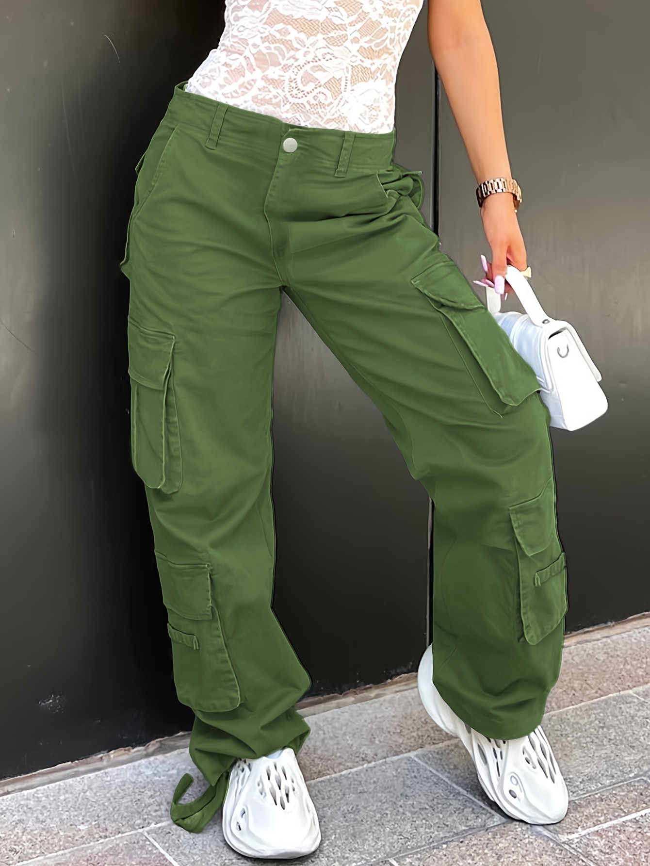 CHGBMOK Clearance Cargo Pants Women Casual Sports Overalls Leggings Solid  Color Pocket Pants Trousers 