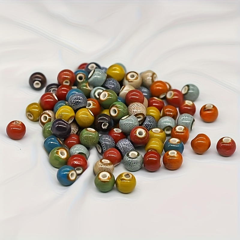 

50pcs Vintage Floral Glazed Ceramic Beads For Diy Jewelry Making - Handcrafted Round Beads For Bracelets, Necklaces & Craft Projects Charms For Jewelry Making Beads For Jewelry Making