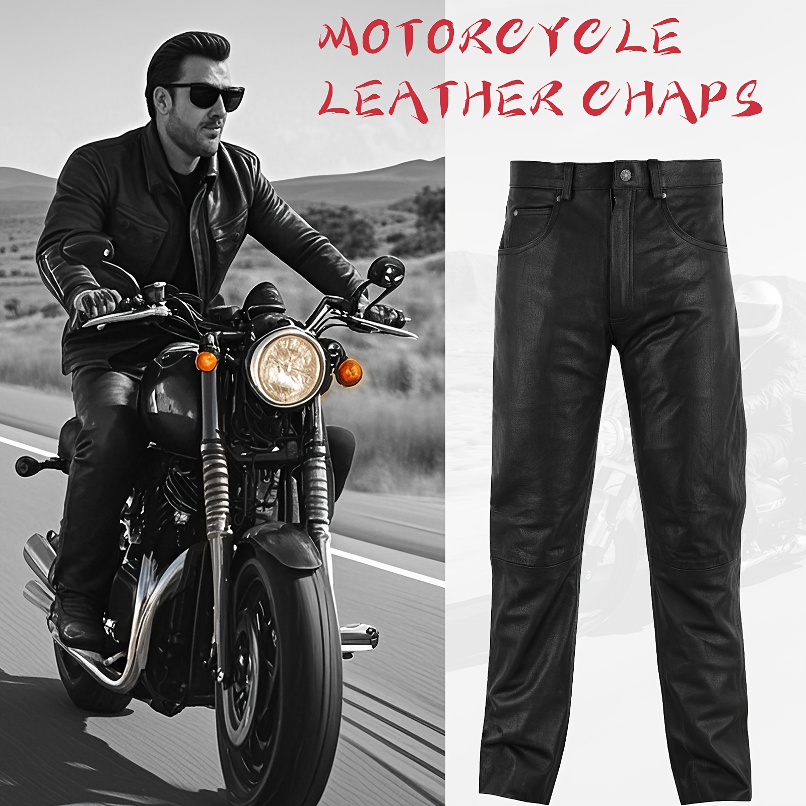 

Mens Motorcycle Black Leather Pants Cowhide Leathermotorcycle Riding Pants/ For Biker With 5 Pockets