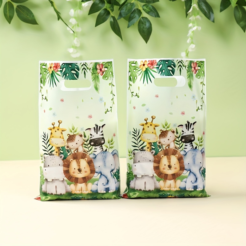 

10/25/50pcs, Jungle Animal Handheld Gift Bags, Gift Packing Bag, 1st Birthday Party Supplies Candy Bag, Shower Decor Green Jungle Animals