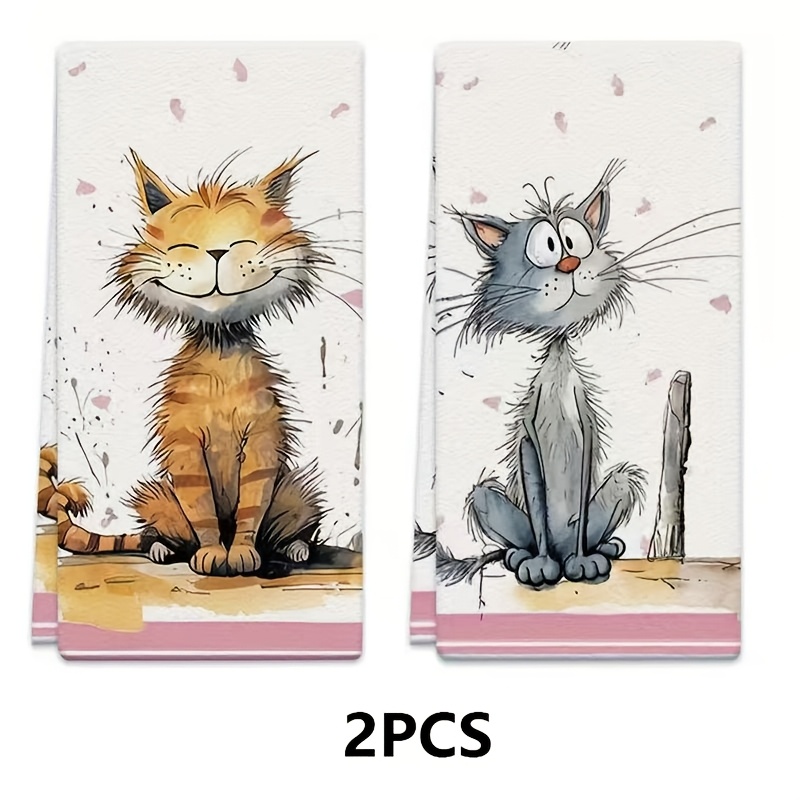 TEMU 2/4/6pcs Dish Towels 18x26 Inches, Cat, Smile, Petal Background, Microfiber Absorbent Kitchen Hand Towels, Suitable For Home Kitchen Cooking,