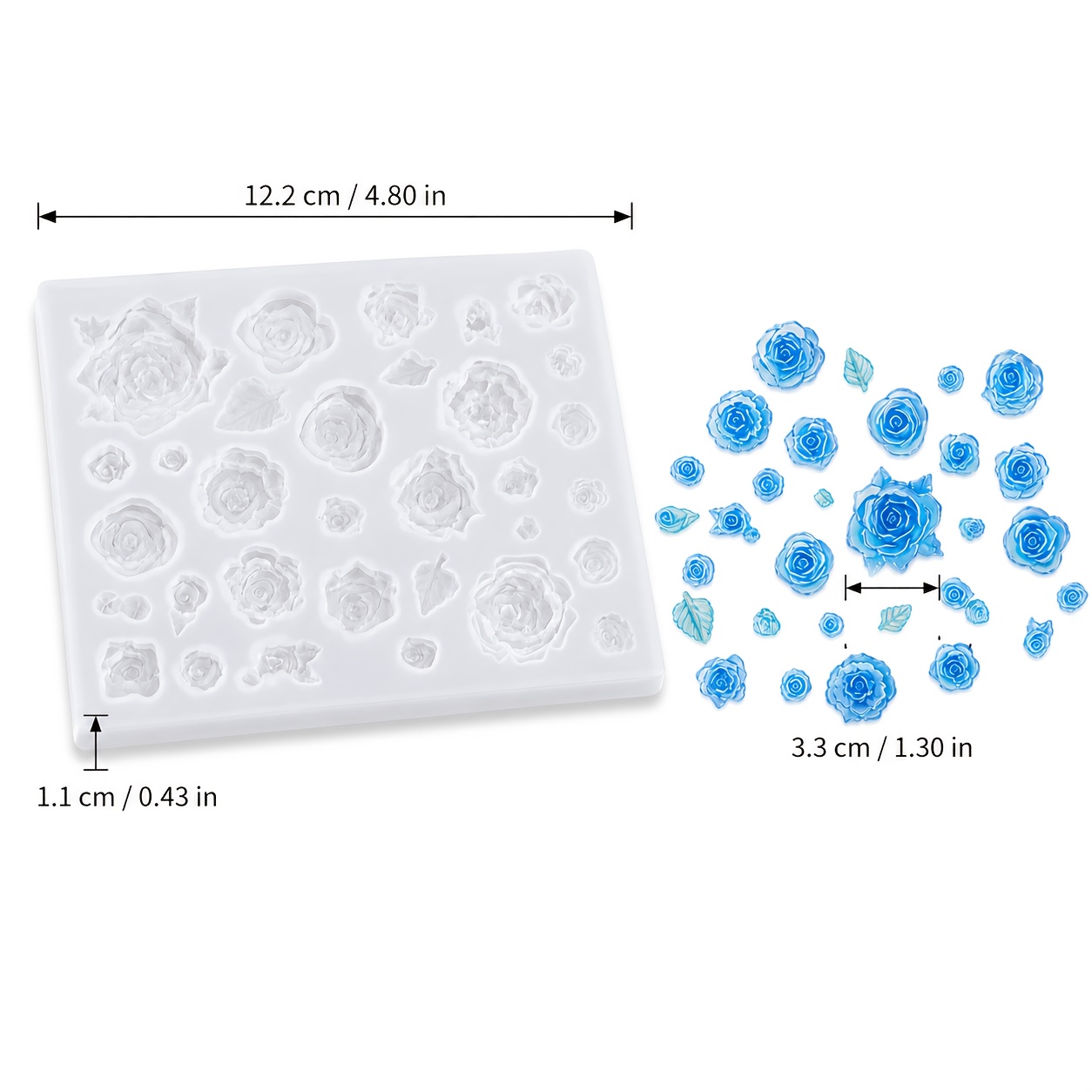 TEMU Premium Multi-cavity Rosette With Foliage Silicone , Professional Botanical Relief Resin Mold For Luxury Armlets, Pendants & Boutonnieres