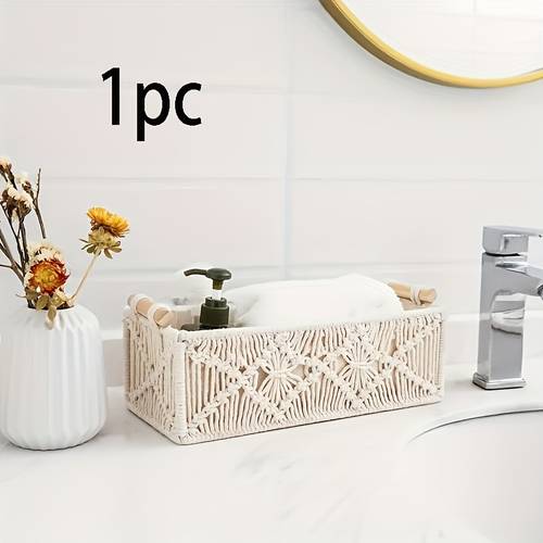 1pc handmade bohemian hemp rope storage basket multipurpose decorative countertop toilet paper holder bathroom cabinet organizer home decor 1 9pcs toilet paper holder basket bohemian style basket woven texture bathroom decor and accessories shelf baskets