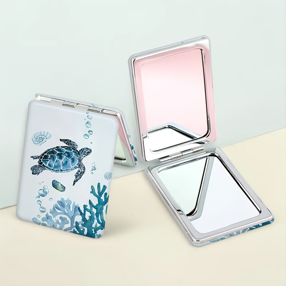 Turtle Watercolor Pattern Square Makeup Mirror, Portable Cosmetic