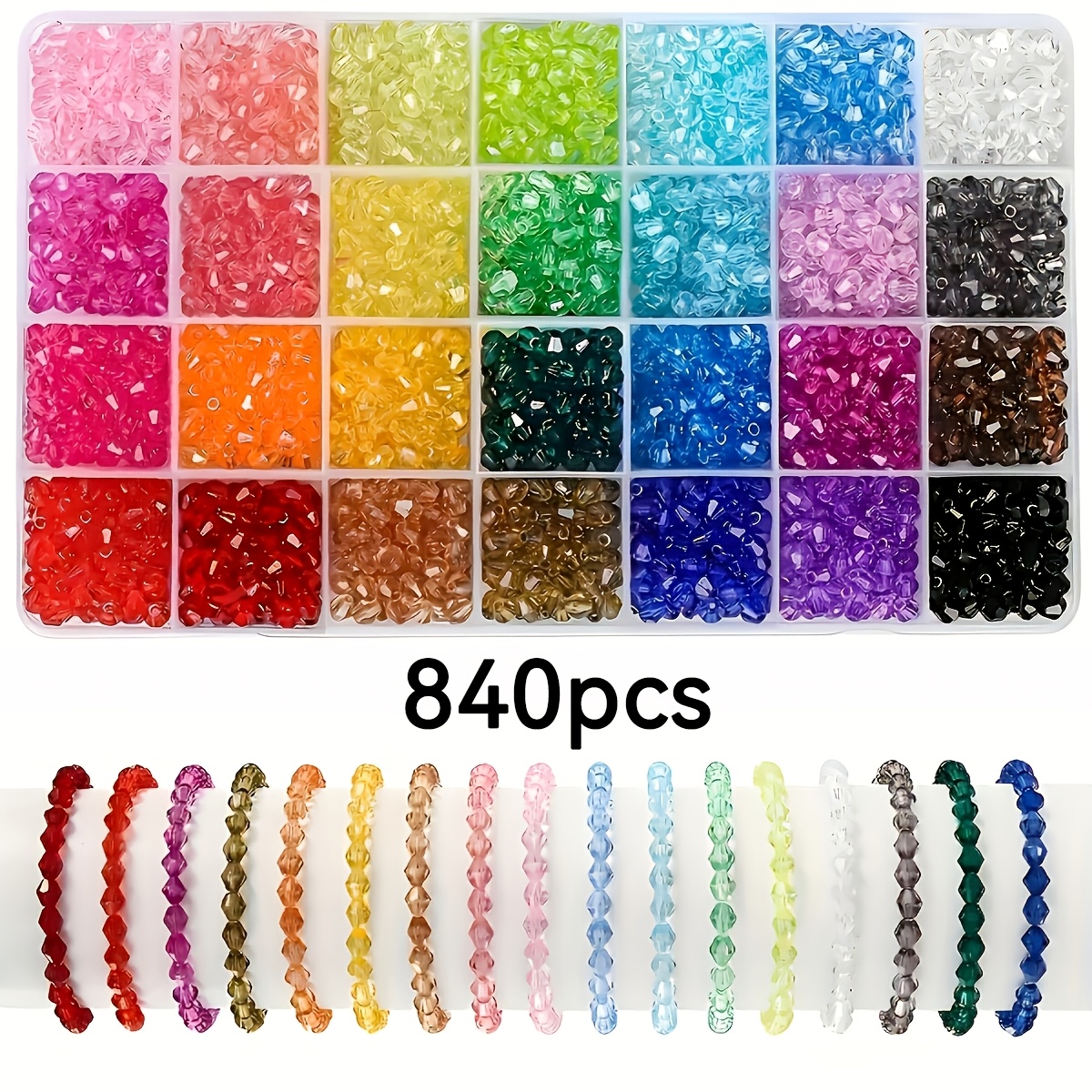 TEMU 840 pièces - Perles à facettes, 28 couleurs, 6 mm, double pour fabrication de bijoux de collier, bracelet, boucle d'oreille et artisanat DIY