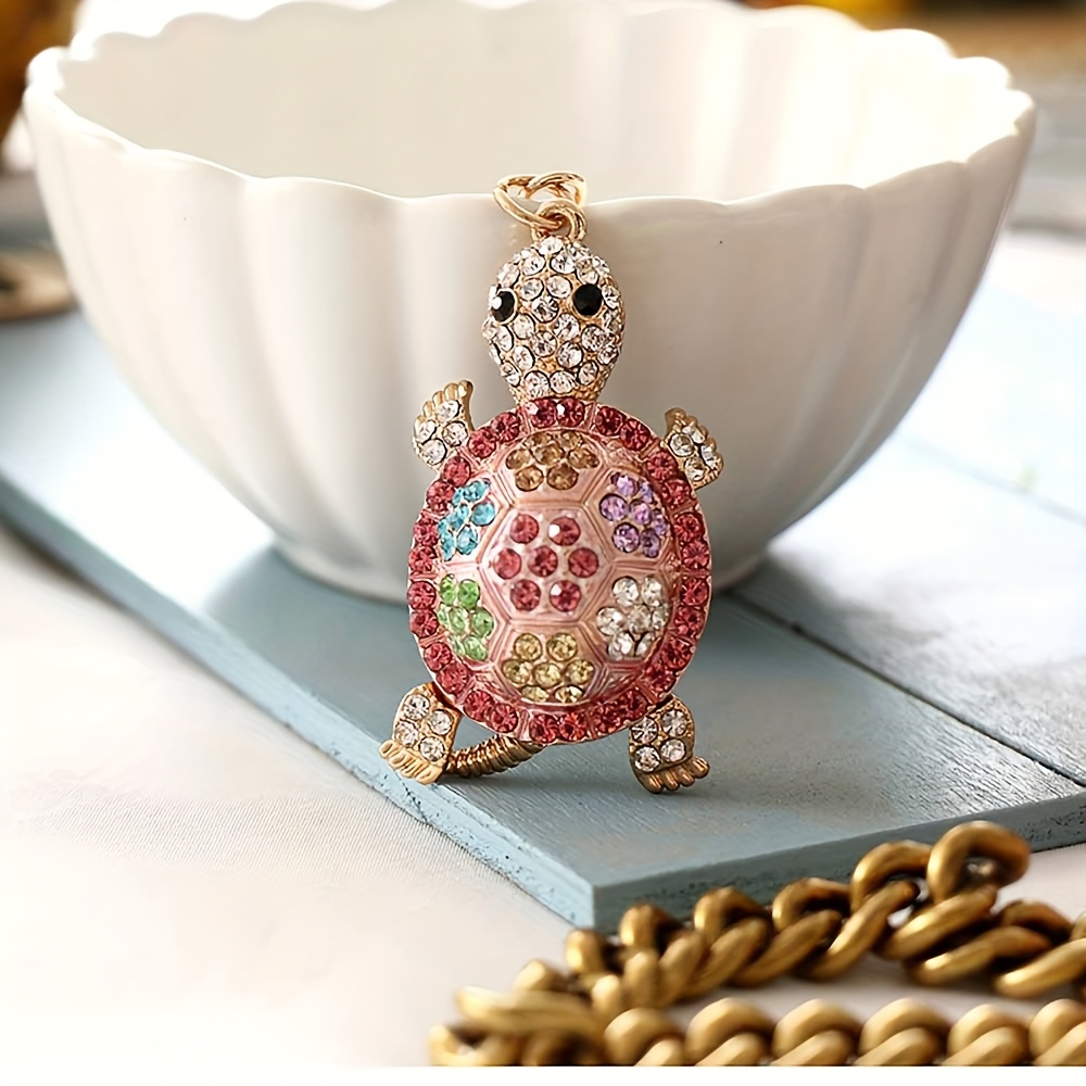 TEMU Ladies' Key Ring, Keychain With Turtle Pendant, Hollow-out , High-quality Alloy, Rhinestone Inlaid Key Holder - Diy Bag Pendant Accessory, Alloy
