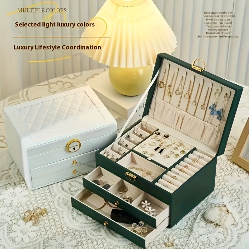 1pc large jewelry organizer box with triple layer drawers elegant   compartments soft lining   for necklace bracelet earring ring pendant jewelry storage case for home or valentines gift idea jewelry box softlining included   Product details 1