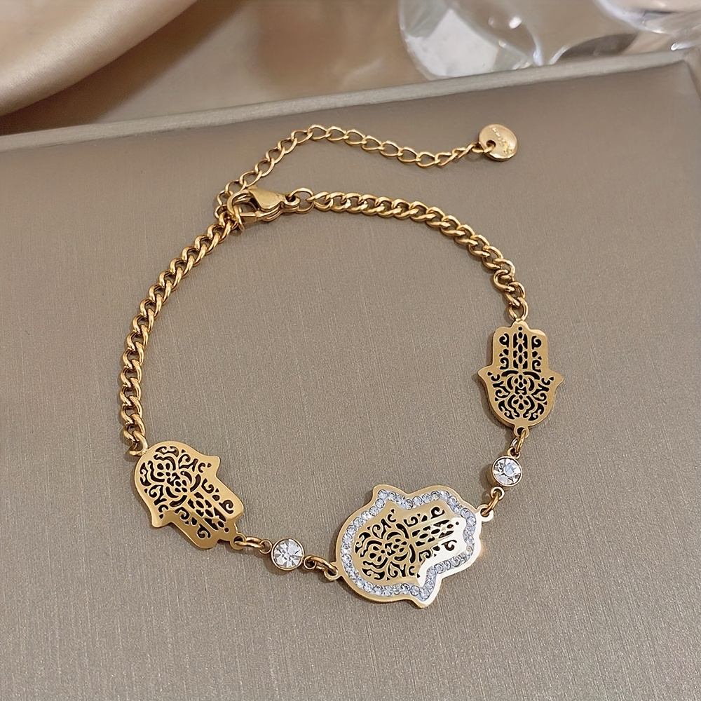 E-shop Goldener Armreif mit Anhänger mit mehreren Palmen für Damen Herren - Eleganter verstellbarer Edelstahl-Kettenglieder-Armreif, Alltags-
