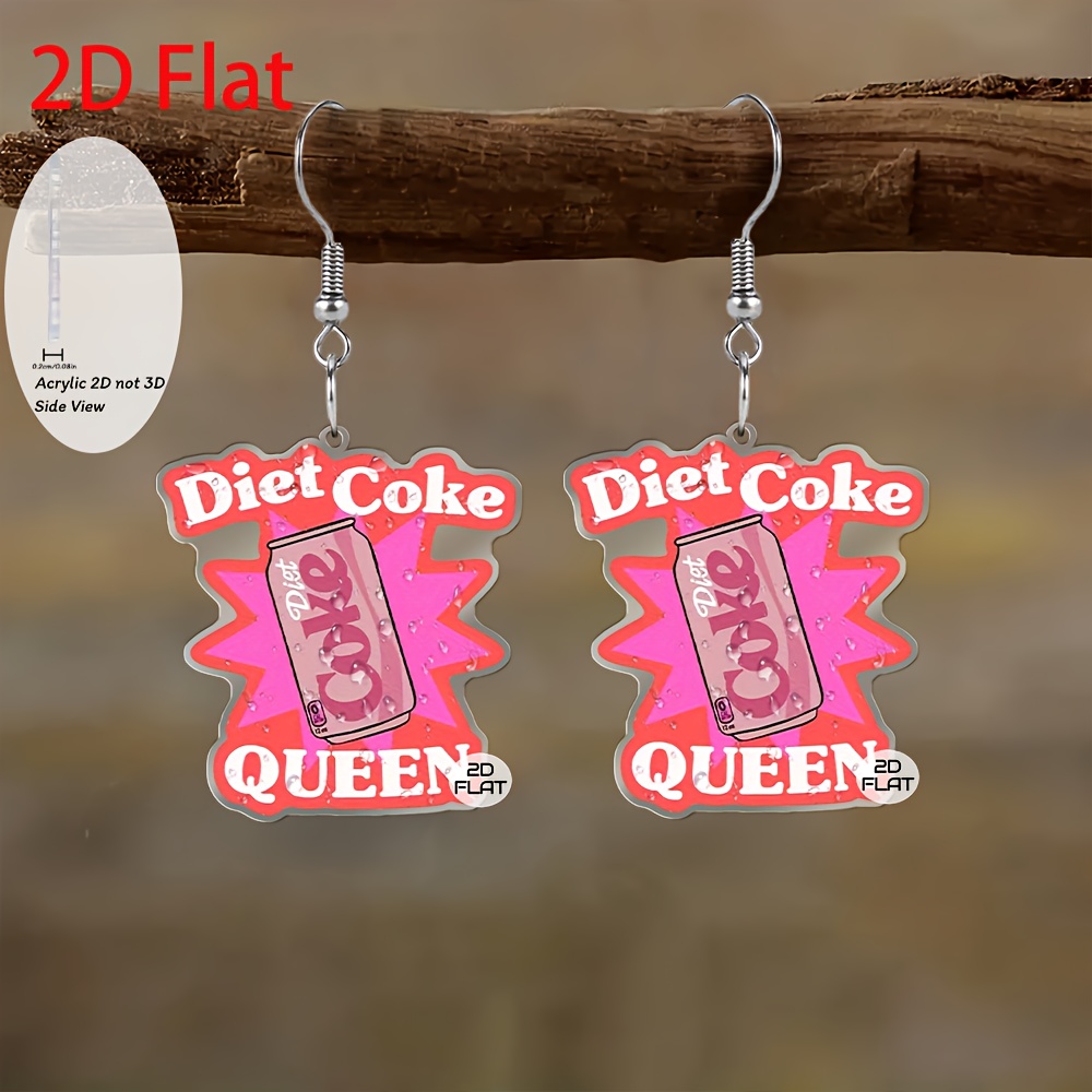 TEMU 2d Flat, 2d Flat Coke Queen Nostalgic Fashion Pendant Earrings, Fashion Jewelry, Party Gifts, Holiday Gifts For , 2d Flat