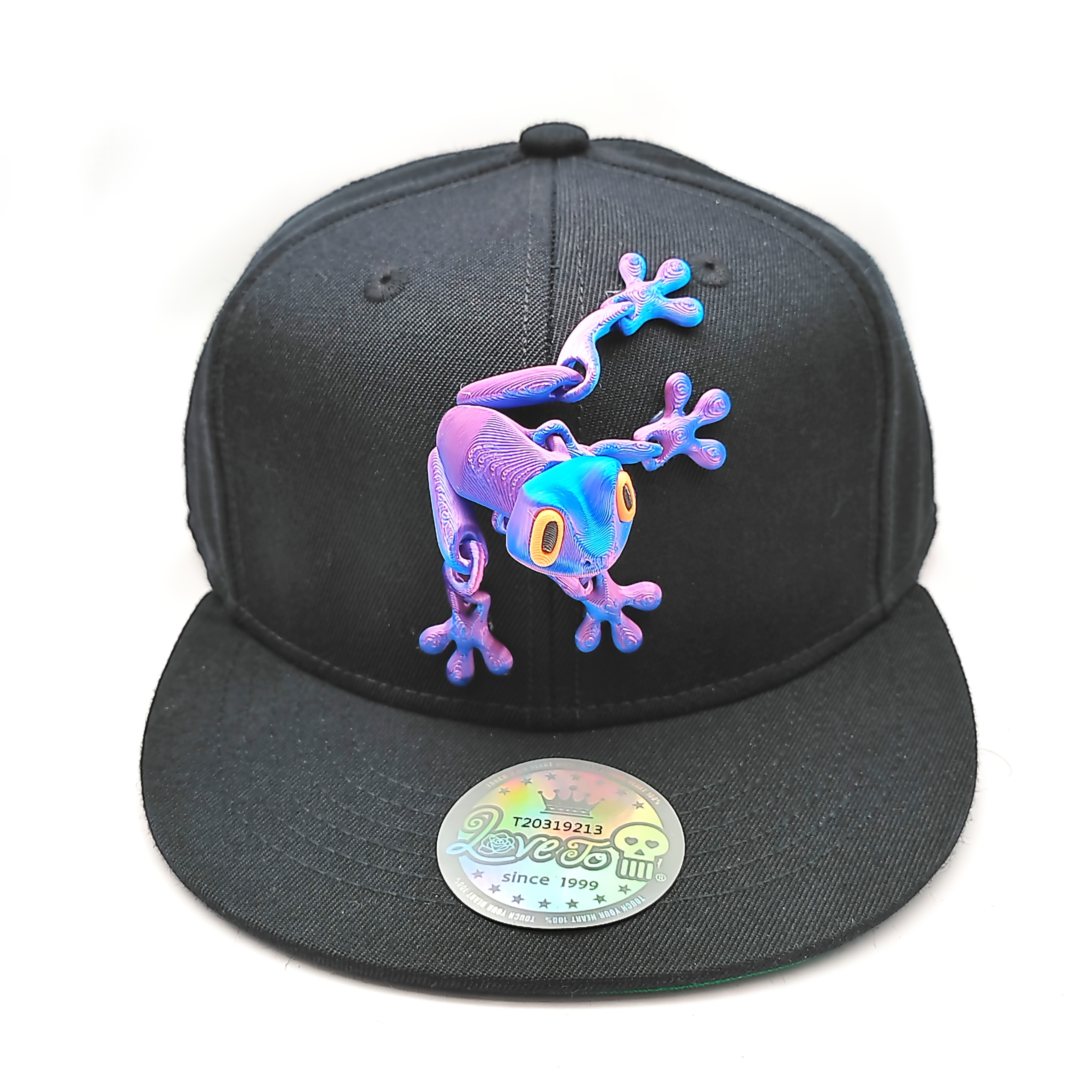 TEMU 1pc Tilgomedal Black Adjustable Snapback Caps For Men And Women, Featuring A 3d Printed Colorful Frog With A Rotating Head, Hip-hop Style Fitted