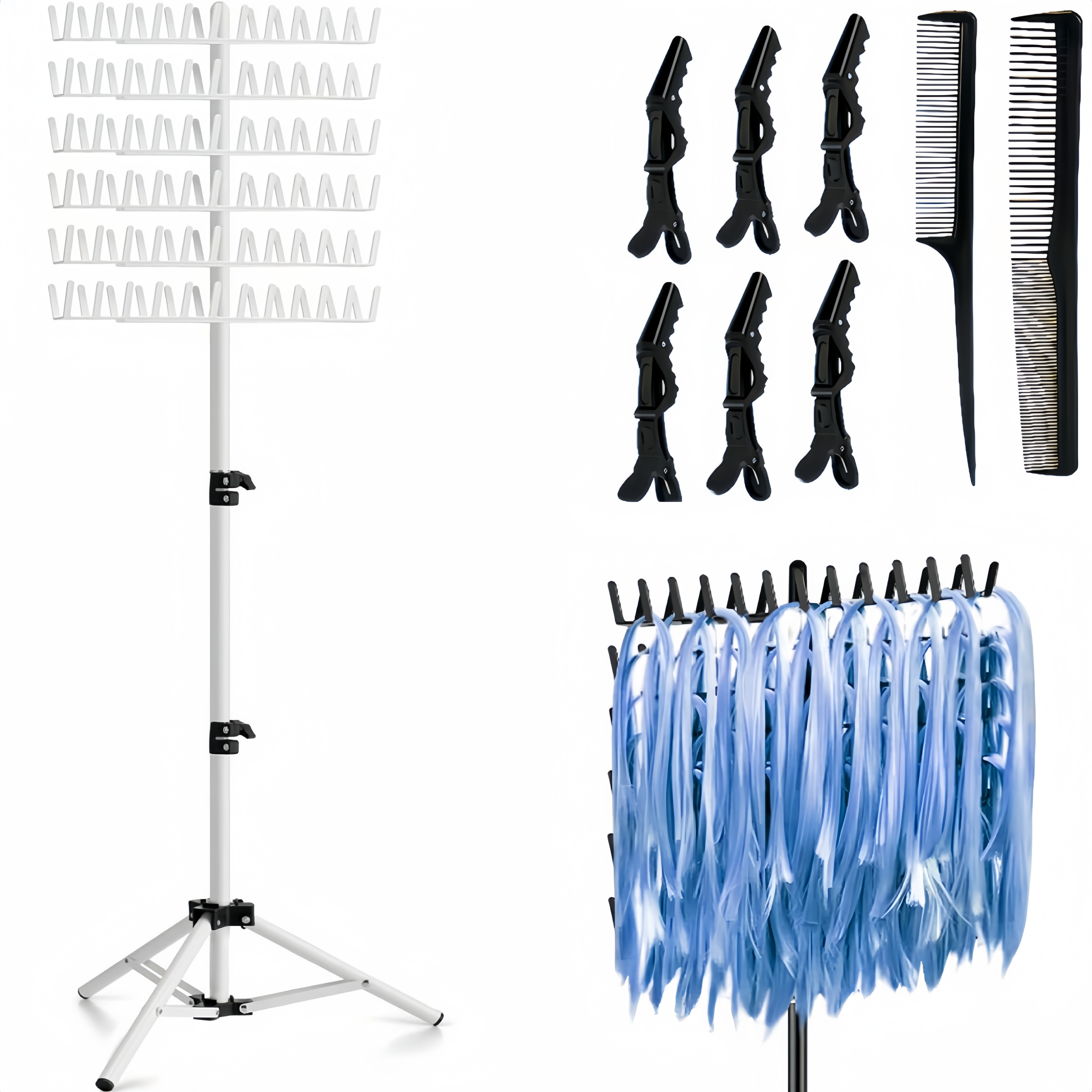 

Braiding Hair Rack Standing Hair Extension Holder Hanger, 144 Pegs Hair Divider Rack For Braiding Hair Separator Stand Display Stand