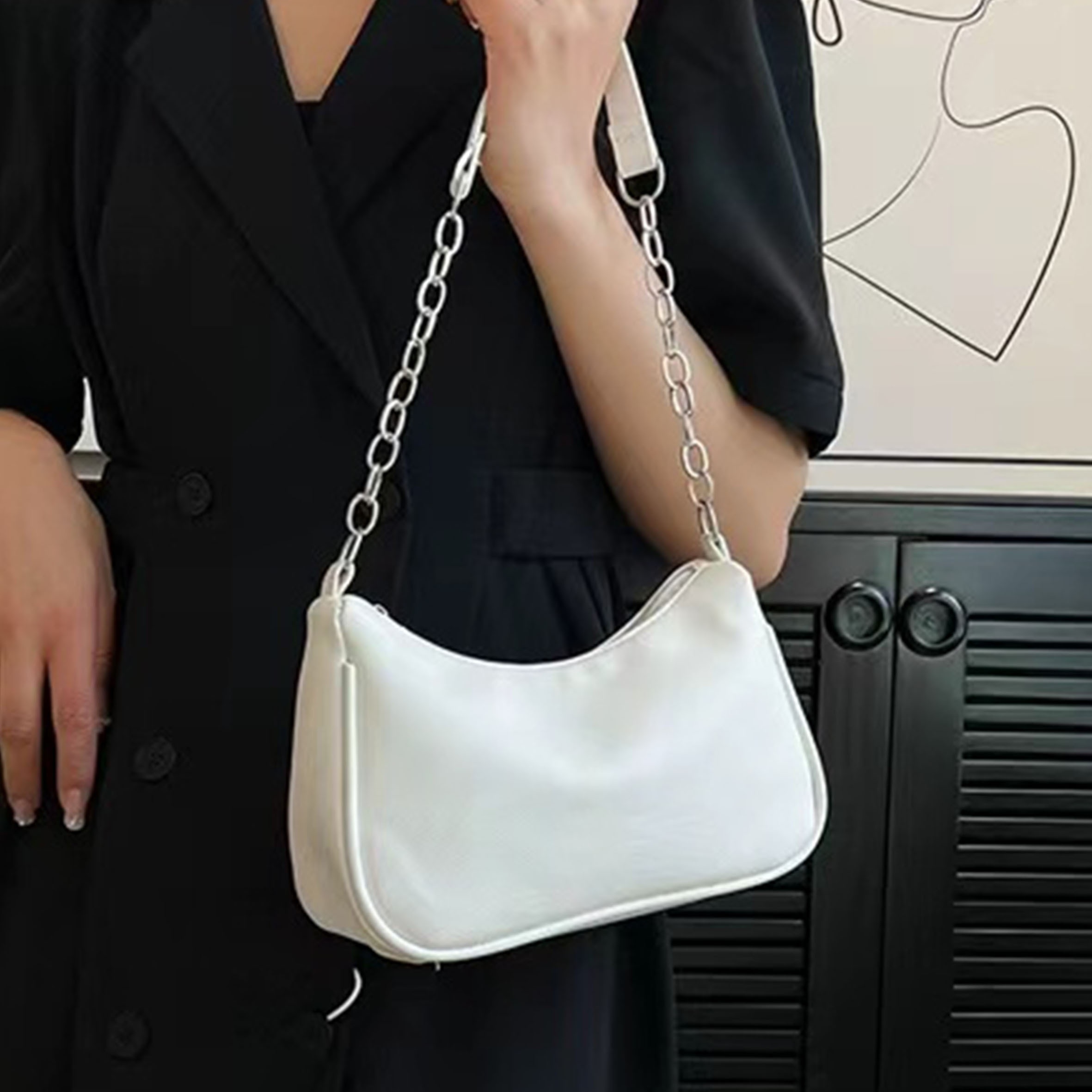 TEMU Solid Color Popular Bag 2024 Casual Single Shoulder Stylish Handbag Trendy Commuting Armpit Bag