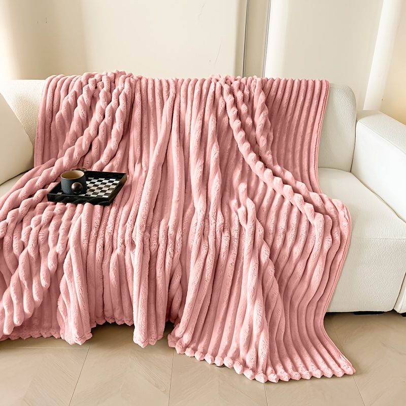 ultra soft   rabbit fur throw blanket cozy thick striped plush for     couch bed and hotel   christmas present details 23