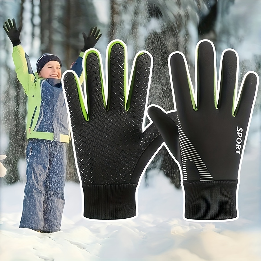 1pc Winter Snowy Youngsters' Gloves - Warm Fleece-Lined, Thickened Design for Boys & Girls, Five-Finger Use with Ribbed Cuff & Cut-Out Handles, Perfect for Skiing, Cycling & Outdoor Play (Mixed Colors), Youngsters Winter Gloves, Sleek Youngsters'S Gear